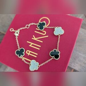 Butterfly 14K Goldplated, Cubic Zirconia & Jet Onyx Station Bracelet New in Box